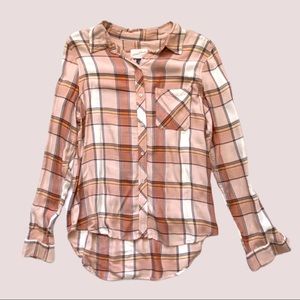 NWT | Drapey, high-low, plaid, button-down collared shirt